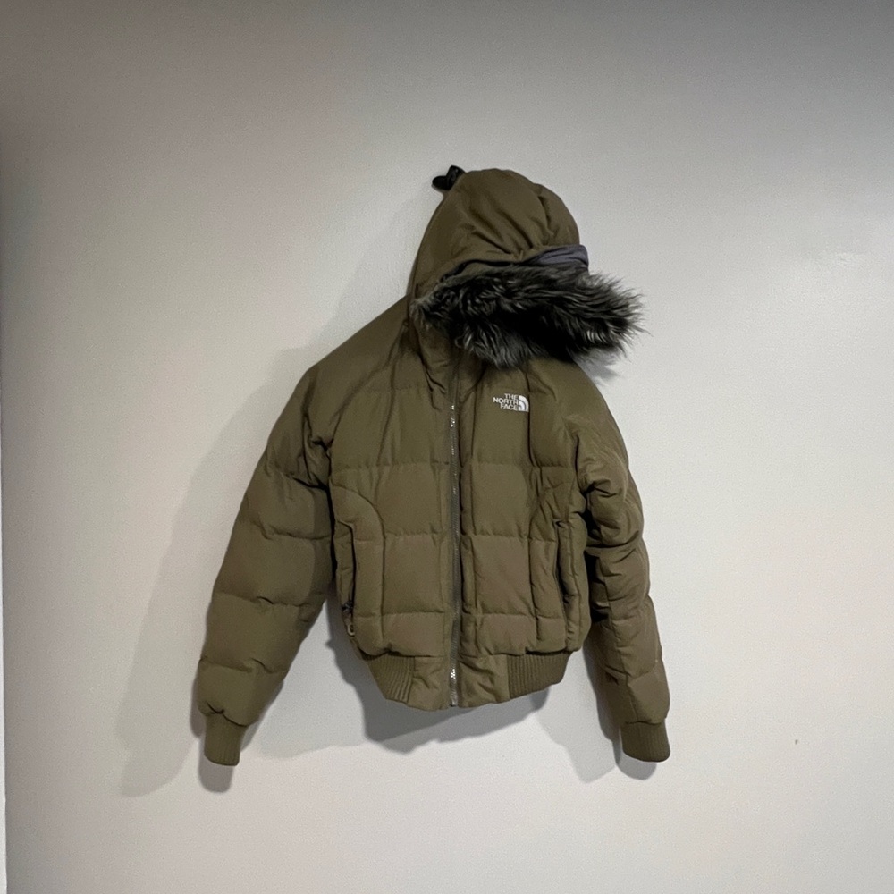 The North Face Khaki Hooded Puffer Jacket